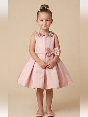 Toddler Pink Wedding Satin Princess Baby Girl Dress
